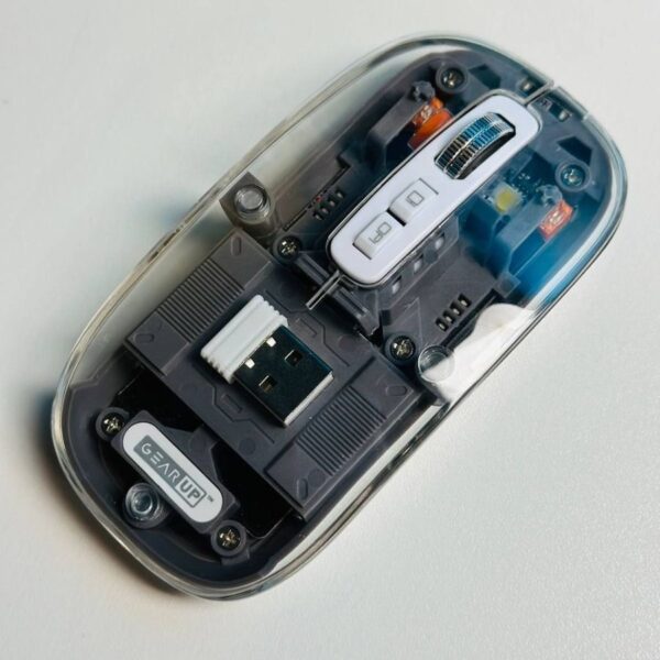 GearUP WM30 Transparent Crystal 2.4G + Bluetooth Magnetic Wireless Mouse- Gray Color